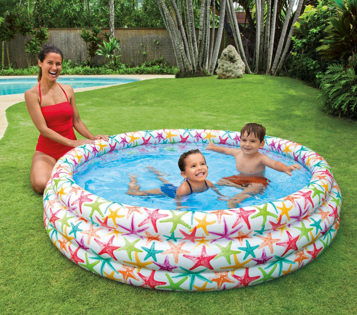 Aufblasbarer Baby-Pool 168 × 38 cm – runder PVC-Pool im Starfish-Design