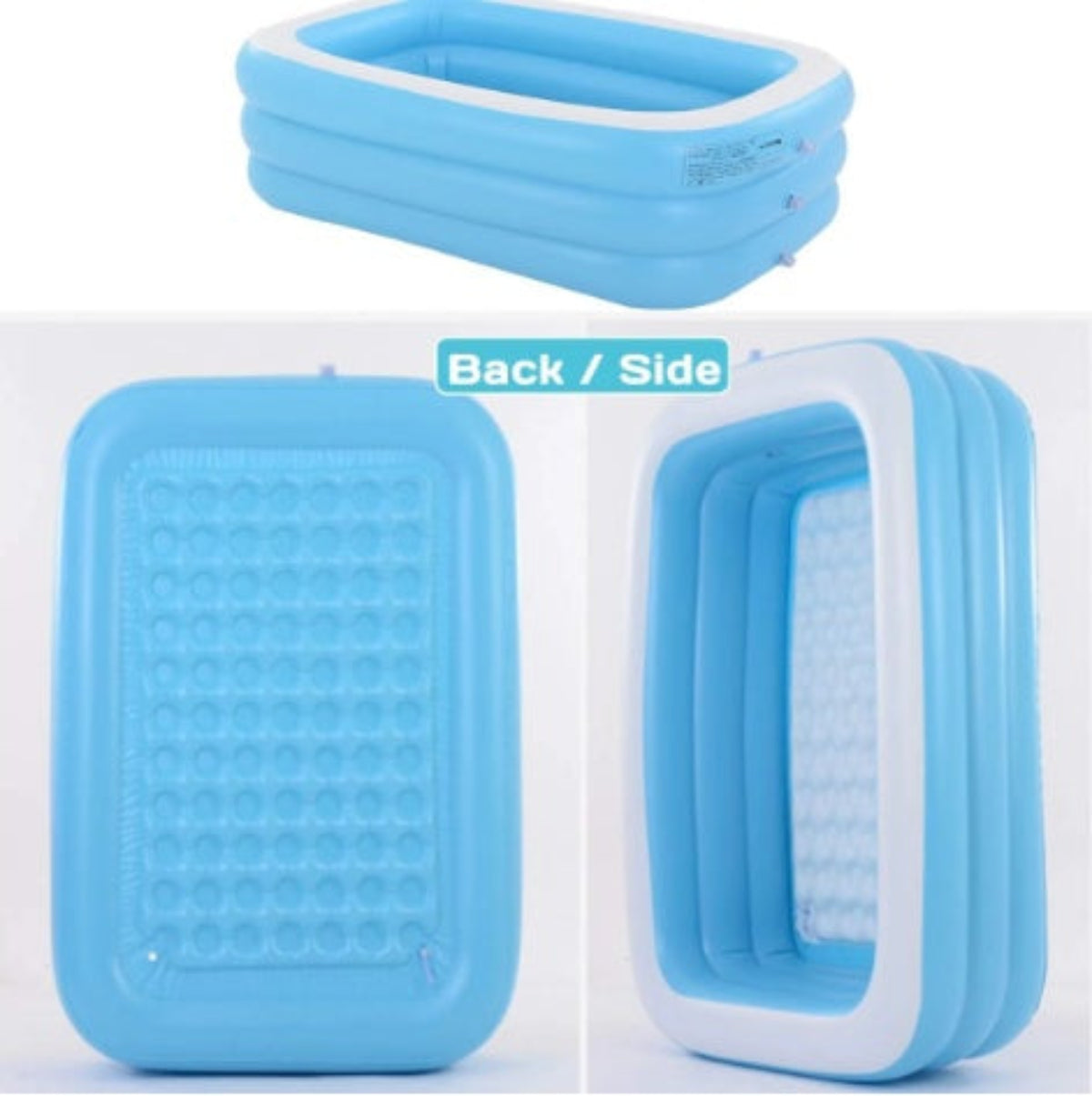 Aufblasbarer Kinderpool 150 × 110 × 50 cm – rechteckiger PVC-Pool in Blau-Weiß