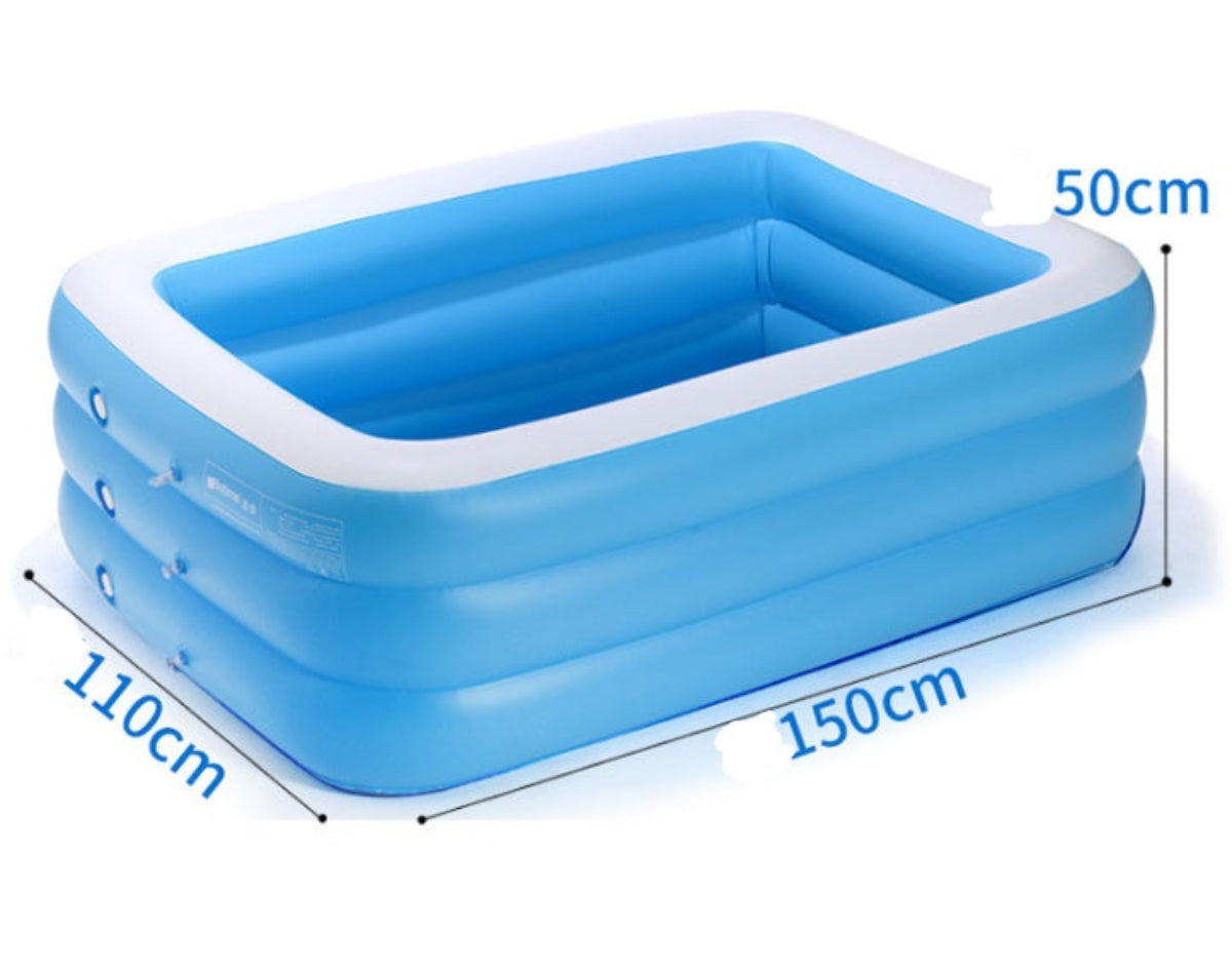 Aufblasbarer Kinderpool 150 × 110 × 50 cm – rechteckiger PVC-Pool in Blau-Weiß