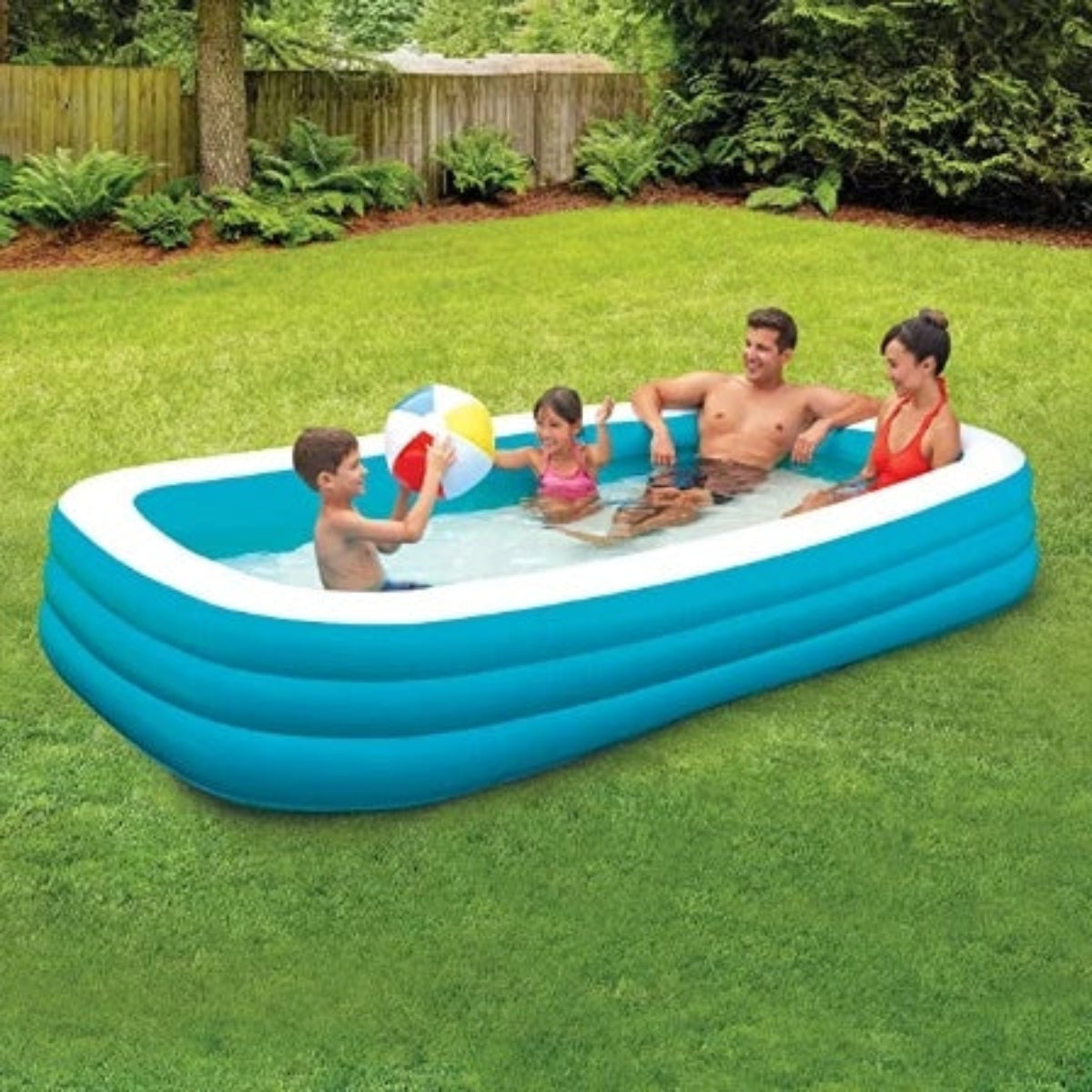 Aufblasbarer Kinderpool 150 × 110 × 50 cm – rechteckiger PVC-Pool in Blau-Weiß